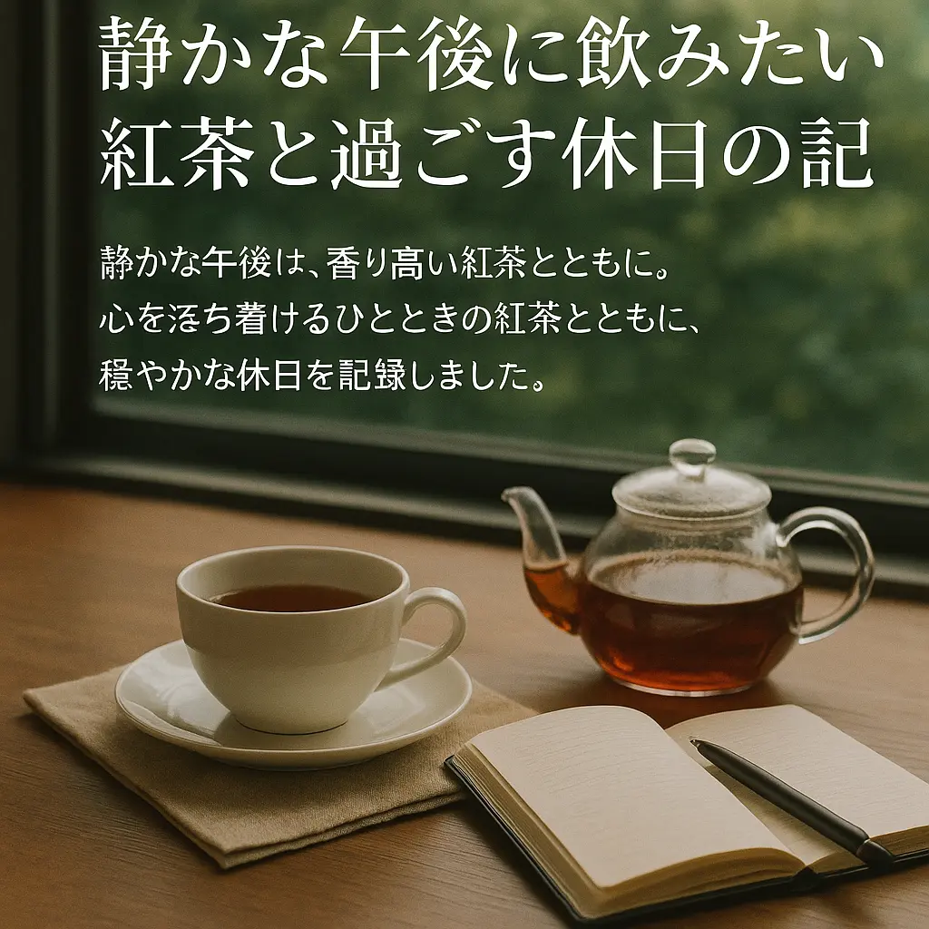 窓辺の木製テーブルに置かれたティーカップとティーポット