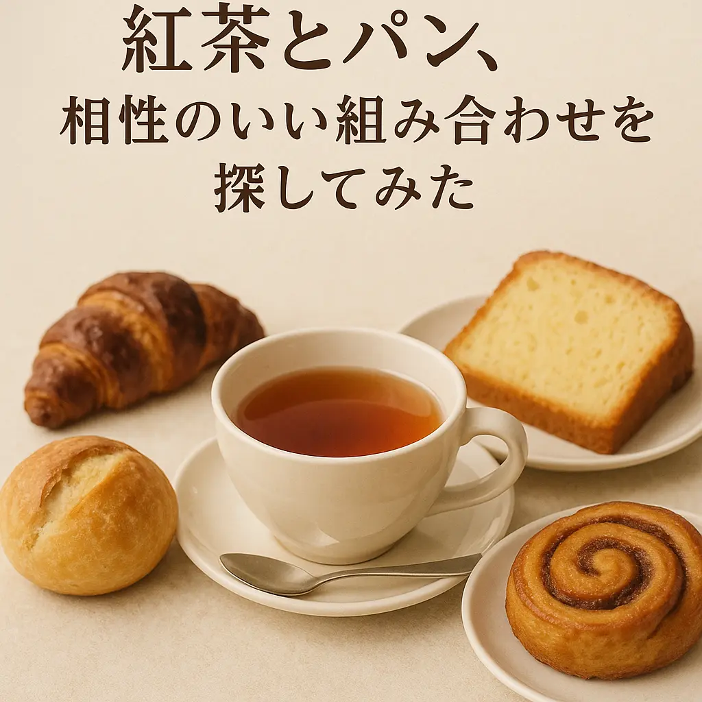 紅茶とパンが並ぶナチュラルな朝食シーン。