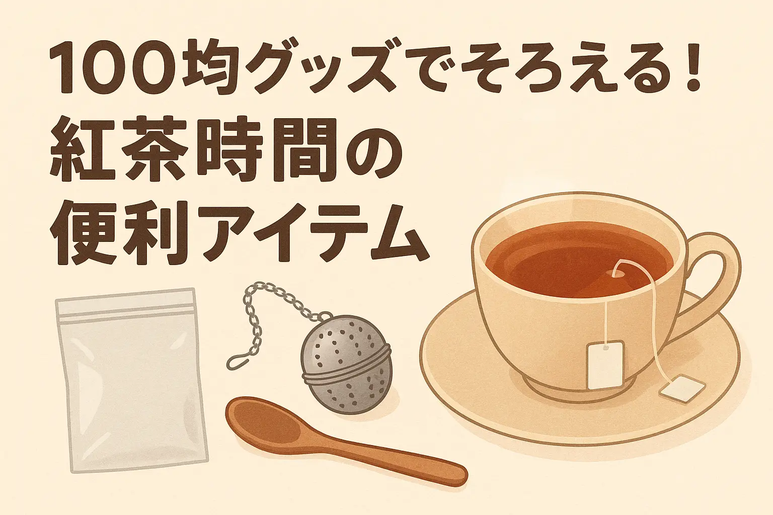 100均でそろう紅茶アイテムのイラスト