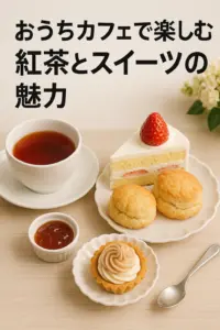 紅茶とスイーツを楽しむおうちカフェ風のテーブル