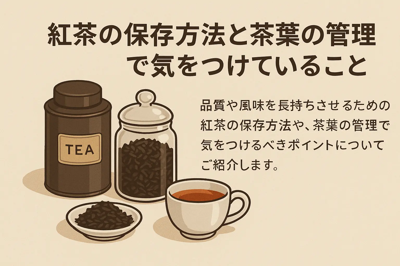 紅茶の保存方法と茶葉の管理について説明する日本語のインフォグラフィック