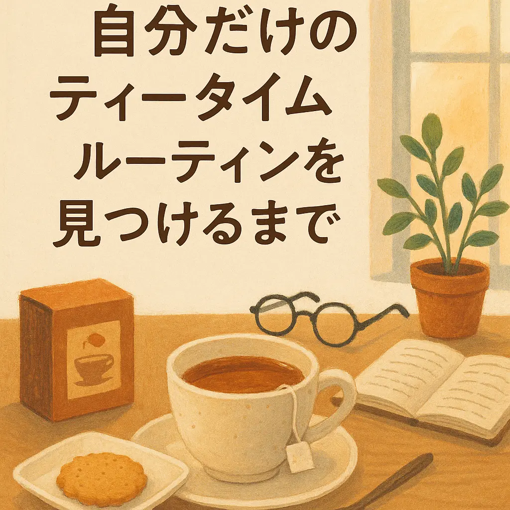 窓から柔らかな陽光が差し込む木のテーブルの上に、紅茶の入ったカップとビスケット