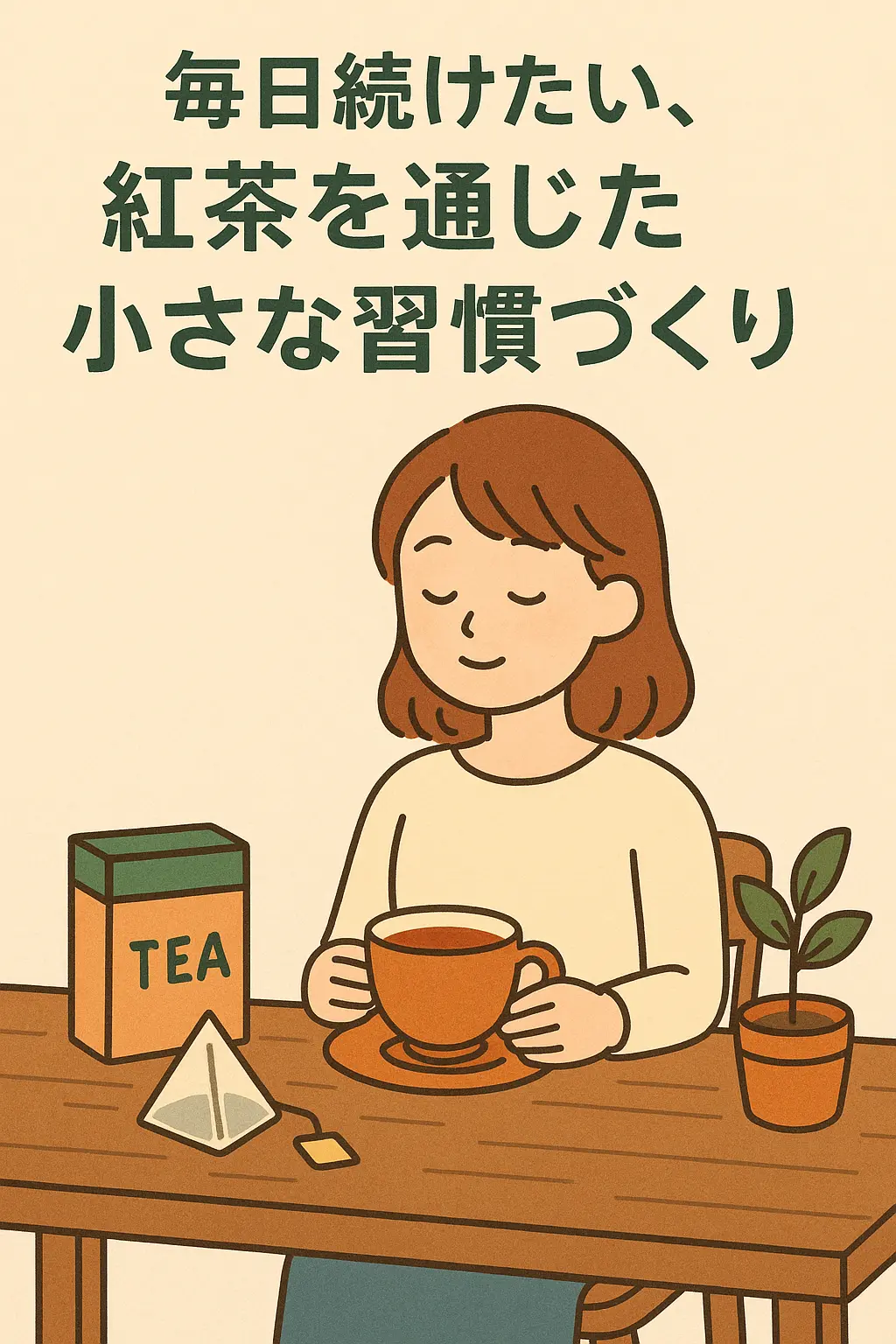 紅茶を楽しむ女性のイラスト