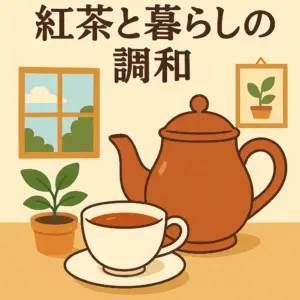 紅茶と暮らしの調和をテーマにしたアニメーション風イラスト